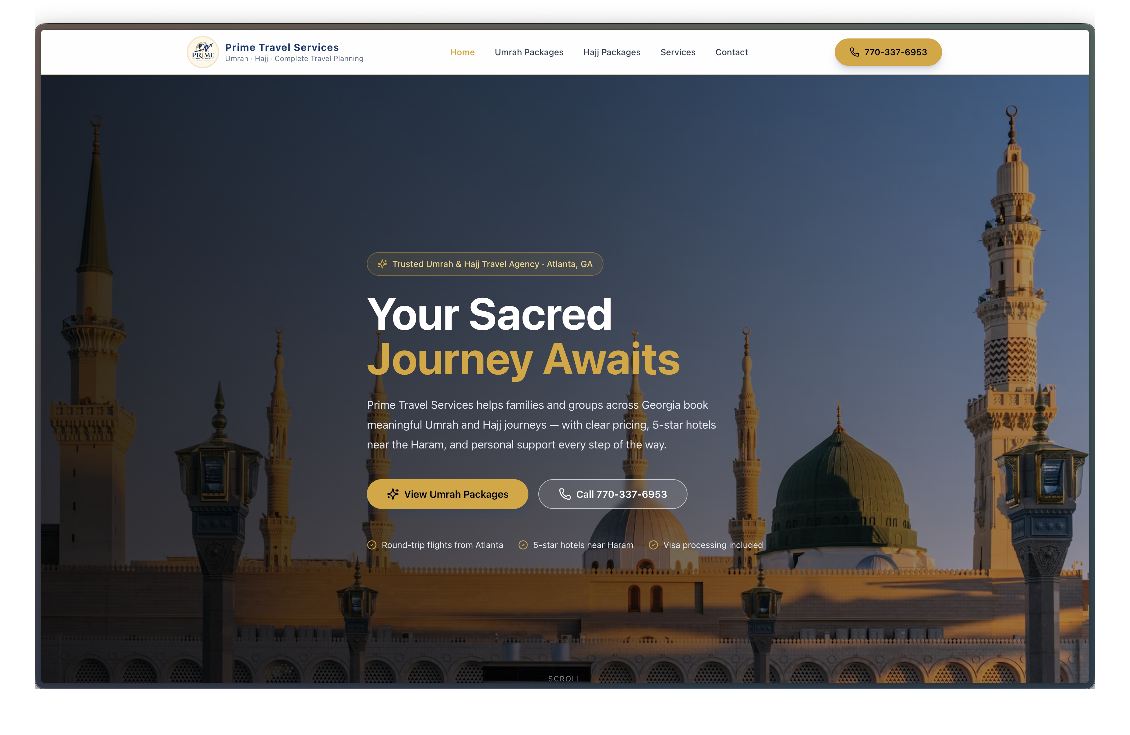 Prime Travel Services homepage